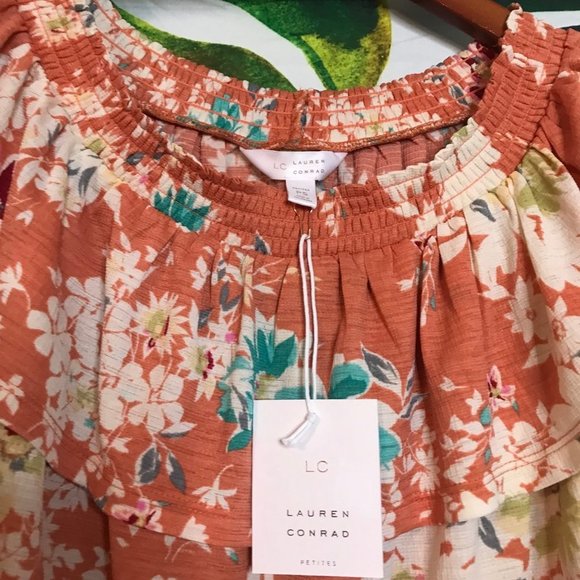 NWT $36 LC Lauren Conrad Women's PS Orange Floral Summer Flutter Sleeve Top - Picture 4 of 5